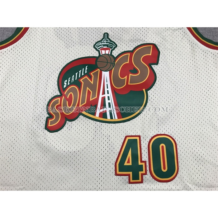 Maillot Seattle Supersonics Shawn Kemp NO 40 Mitchell & Ness Chainstitch Creme